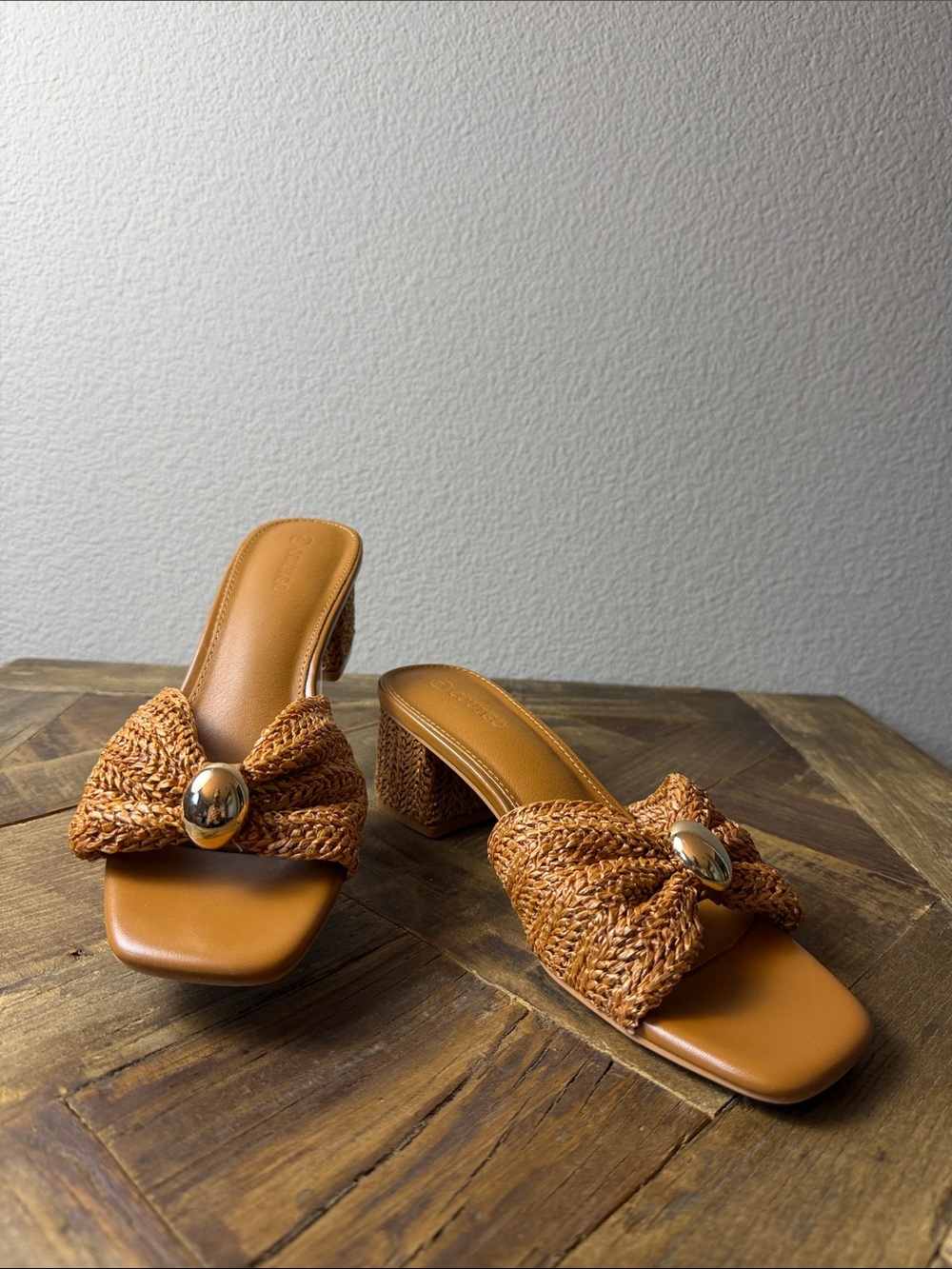 Size 9 Coutgo Woven Knot Slide Mules in Cognac Brown